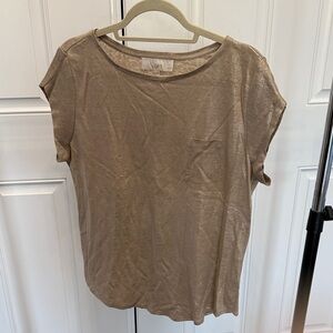 LOFT Metallic Taupe Crewneck Short Sleeve Tee
